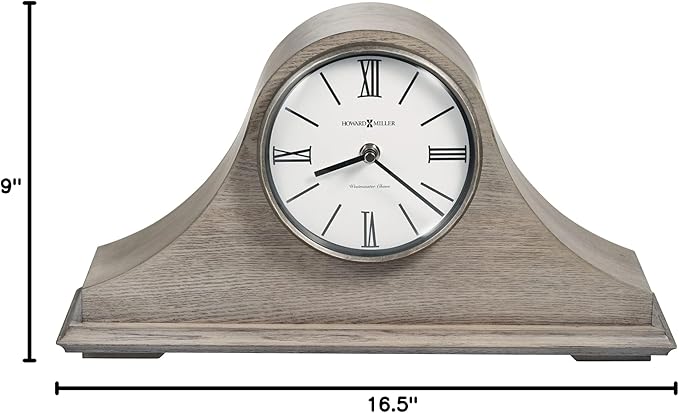 Howard Miller Lakeside Mantel Clock, Triangular Burl Overlays Gray Finish Sturdy Wooden Material, Vintage Analog Dial Roman Numerals with Black Bar Style Idle Timepiece for Office & Home Decor-Ruum Studio Home