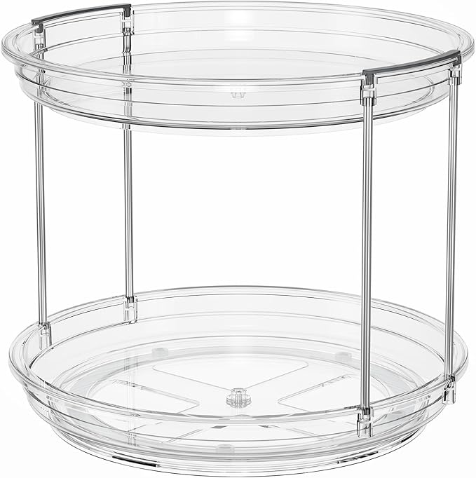 2 Pack 2 Tier Lazy Susan Organizer, 9.25'' Lazy Susan Turntable for Cabinet, Stackable Turntable Organizer Rotating Spice Rack Organization for Kitchen Countertop, Pantry, Bathroom, Clear-Ruum Studio Home