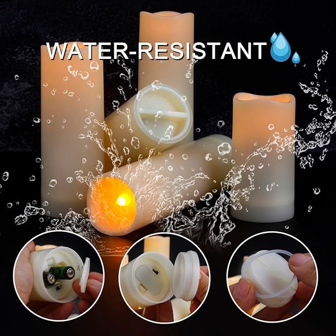 Aignis 24pcs Flameless LED Candles Battery Operated with 10-Key Remote Timer, Outdoor Waterproof Electric Lights, Warm Flickering Glow for Cozy Home/Wedding/Holiday Décor (D2.2'' x H4''/5''/6''/7'')-Ruum Studio Home