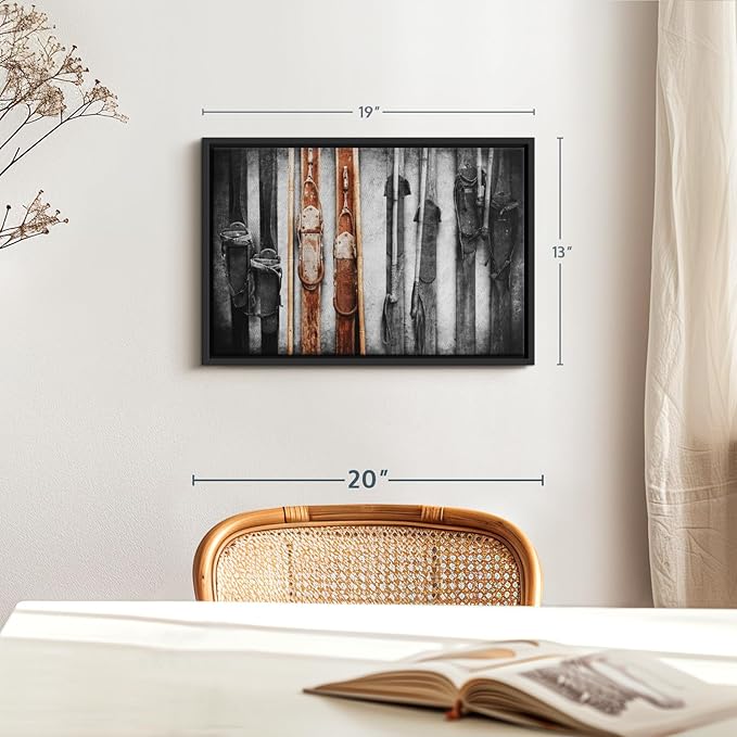 ElephantStock Ski Collection Wall Art - Horizontal Framed Canvas - 1-Piece Bathroom Wall Decor - Photography sports Canvas Print - Brown and Black Decor for Wall - 19" X 13"-Ruum Studio Home