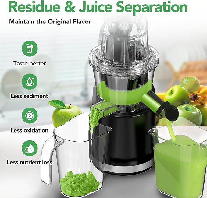 Aeitto Cold Press Juicer with Large Feed Chute, Large Capacity, Juicer Machines for Fruits and Vegetables, Slow Masticating Juicer Self Feeding, Easy to Clean, High Juice Yield-Ruum Studio Home