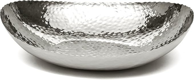 Monarch Abode Hand Hammered Decorative Bowl for Home Decor, 12.75-Inch Polished Stainless Steel – Key Bowl for Entryway Table, Catch All, Decorative Fruit Basin, Key Holder, Bowls for Home Decor-Ruum Studio Home