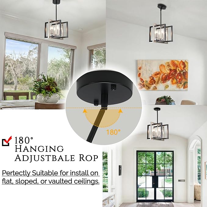 ANKYLHUA Black Nickel Chandelier,6-Lights Ceiling Light Fixture E12,Adjustable Hight Pendant Lights Kitchen Island,Chandeliers for Dining Room Bedroom,Entryway,Foyer-Ruum Studio Home