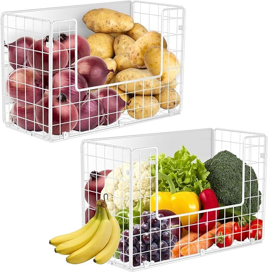 Magnetic Shelf for Fridge, Fruit Potato & Onion Storage Bins, Pantry Organizers & Storage, Large Container Magnetic Basket for Refrigerator, Kitchen Counter,Cabinet Magnetic Fridge Organizer White (2)-Ruum Studio Home