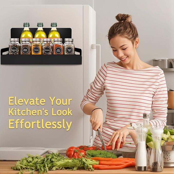 2-Pack Magnetic Spice Rack for Refrigerator - Heavy-Duty 20LB Capacity - Strong Magnetic Shelves for Classroom Whiteboards and Garage Tools, Kitchen Organizer for Utensils, Black-Ruum Studio Home