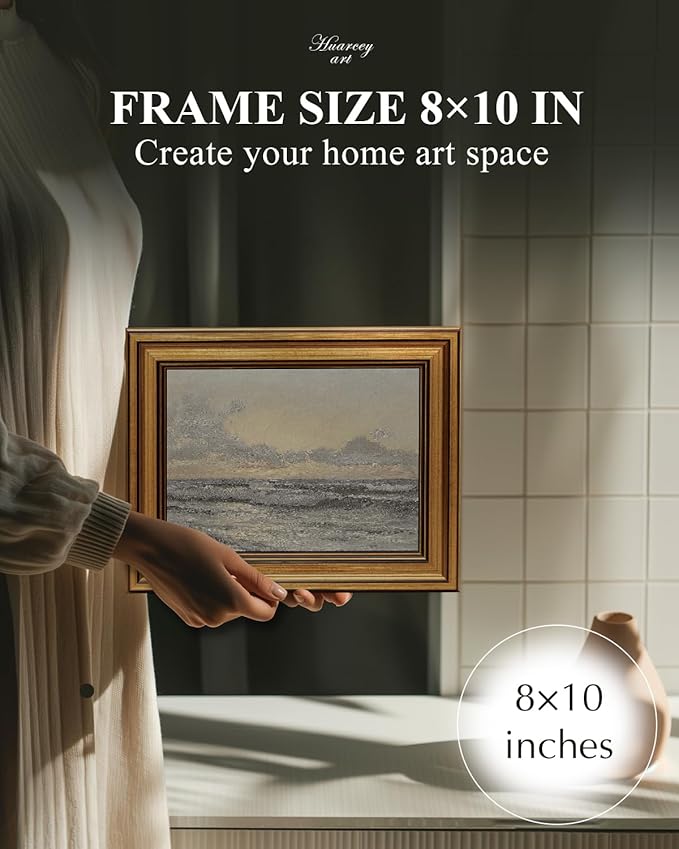 HUARCEY Gold Framed Vintage Wall Art for Living Room, Landscape Painting Prints Shelf Decor for Kitchen, Aesthetic Coastal Bedroom Wall Art, Christmas Gifts for Friends or Family ( Sea or Sky - 8"x10" )-Ruum Studio Home