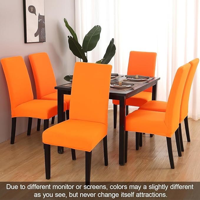 JQinHome Dining Chair Slipcover, High Stretch Removable Washable Chair Seat Protector Cover Set of 6,Chair Covers for Halloween Dining Room, Kitchen,Home Party,Wedding Ceremony(Orange, 6PC)-Ruum Studio Home