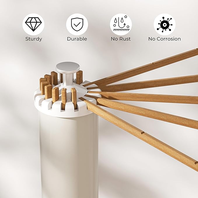 Tripod Clothes Drying Rack, Garment Rack Portable and Foldable Space Saving Laundry Drying Rack - Dryer Rack Clothing Floor Folding Balcony Bedroom Household (Beige(Wood), 16 rods)-Ruum Studio Home