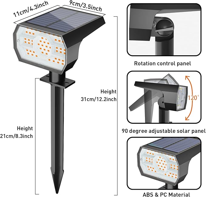 NYMPHY Solar Lights Outdoor Waterproof IP68, 56 LED 3 Lighting Modes Solar Powered Garden Yard Spot Solar Lights for Christmas Outside Landscape- 6 Pack (Warm White)-Ruum Studio Home