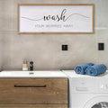 Wash Your Worries Away Bathroom Wall Art 24×10 Inch Wood Framed Decor Funny for Laundry Room Restroom Modern Rustic Inspirational Sign (Wood)-Ruum Studio Home
