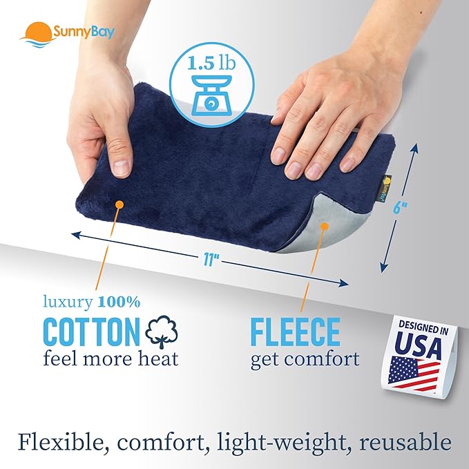 SunnyBay Odorless Small Microwave Heating Pad, Microwavable Versatile Neck and Shoulder Wrap for Back Pain and More, Moist Heat Plush-Cotton Pad with Hydra-Beads, 6x11 in, Blue-Grey-Ruum Studio Home