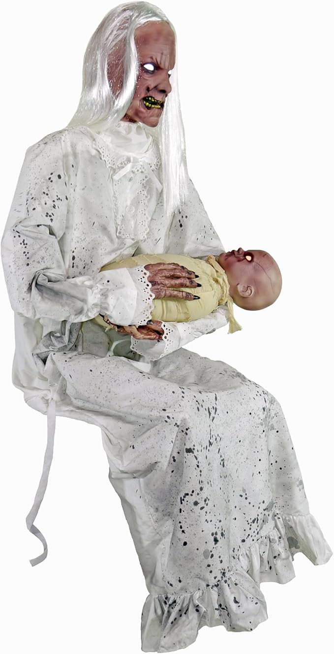 Haunted Hill Farm Life-Size Animatronic Gravely Granny by Tekky Halloween Decoration with Motion-Activated Sounds-Ruum Studio Home