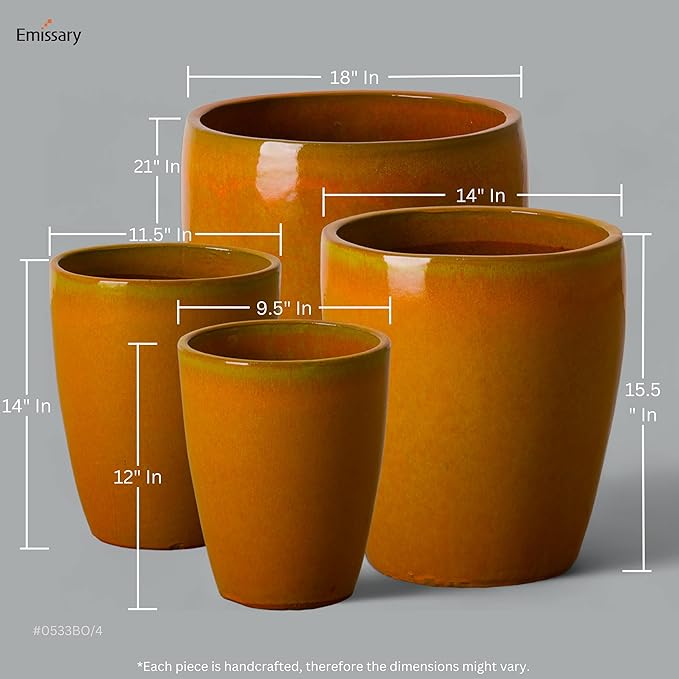 Emissary Bullet 9.5 in. Bright Orange Ceramic Round Planter (9.5 in. L x 9.5 in. W x 12 in. H) with Drainage Hole-Ruum Studio Home