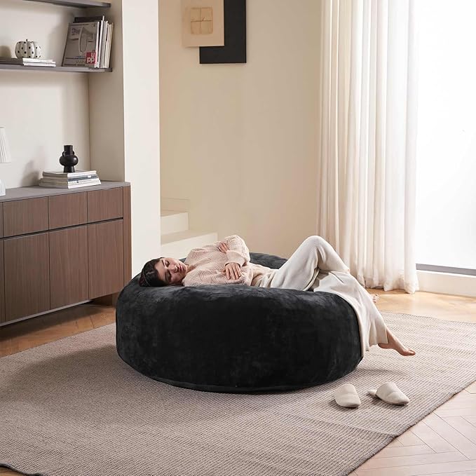 4FT Large Bean Bag Chairs,Big Adult Size Memory Foam Beanbags with Filler Included,Machine Washable Corduroy Cover,Ultra Soft Plush Gaming Bing Bag Puff Chair for Dorm, Living Room & Bedroom (Black)-Ruum Studio Home