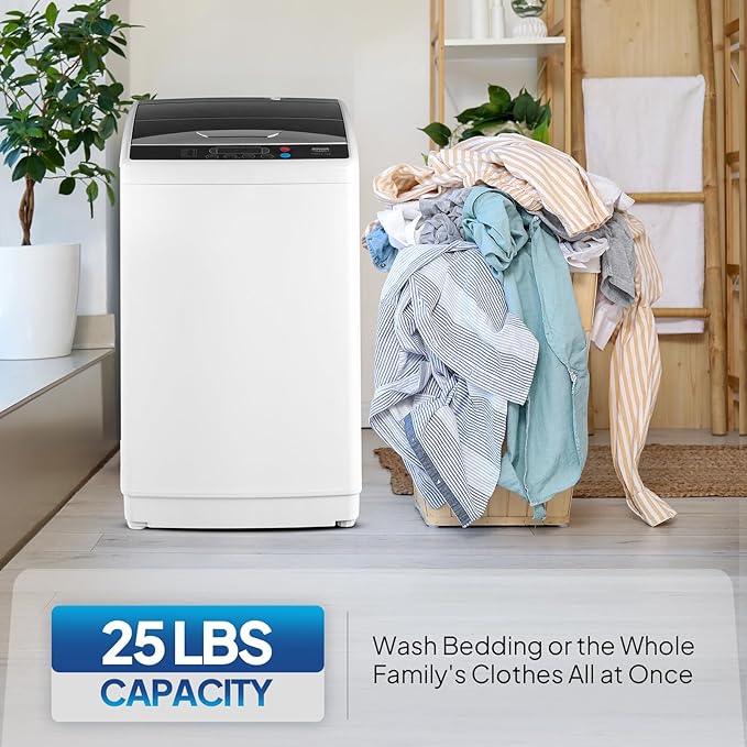 ROVSUN 25LBS Portable Washing Machine, Full-Automatic Electric Laundry Machine with Stainless Steel Drum, 110V Compact Washer, Washer and Spin Dryer Combo with Drain Pump for Apartment, Dorm, Home-Ruum Studio Home