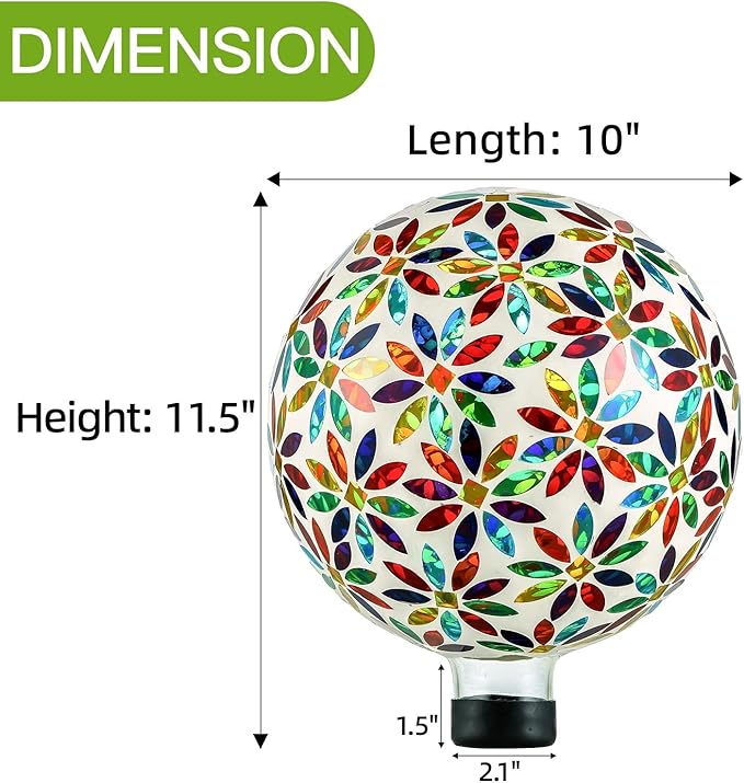 VOREEN Mosaic Glass Gazing Ball Outdoor Gazing Globe, Reflective Ball Yard Decoration for Homes, Patio, Lawn and Gardens, Gift for Mom Wife Friend, 10-Inch, Multi Colored Flowers Design-Ruum Studio Home