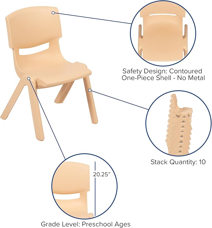 EMMA + OLIVER 23.625" W x 47.25" L Rectangle Natural Plastic Activity Table Set with 6 Chairs-Ruum Studio Home