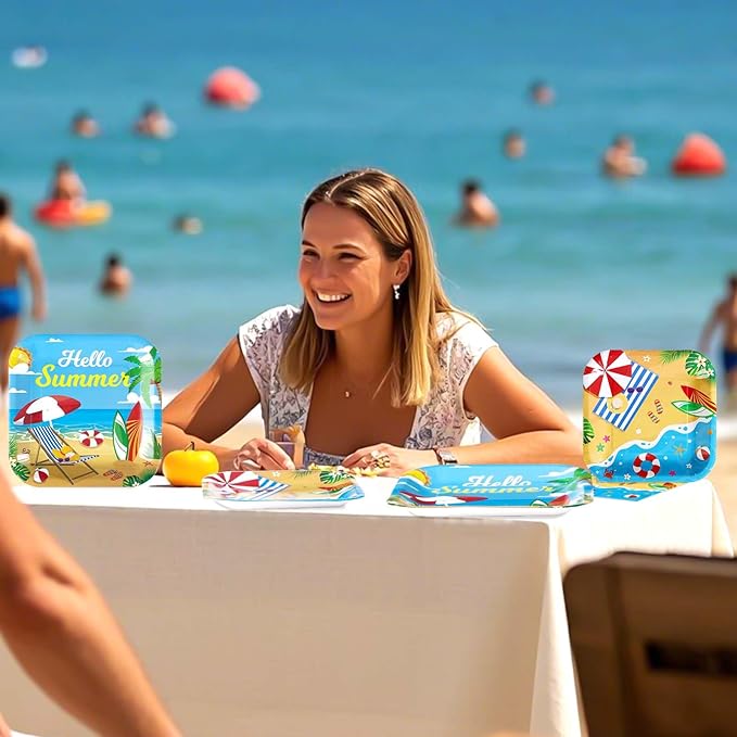 Grencian 200Pcs Beach Party Supplies Hello Summer Party Plates and Napkins Disposable Summer Pool Paper Tableware Set for Hawaiian Beach Pool Birthday Baby Showe Decorations, Serves 50-Ruum Studio Home