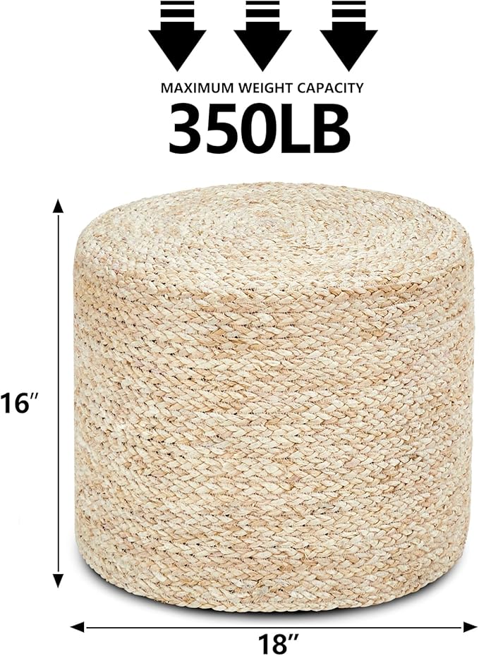 Wimarsbon 18'' Ottoman Pouf, Natural Braided Poof, Rustic Handweave Lounge Pouffe, Boho Footrest Stool for Bedroom, Accent Table or Seat for Living Room (Natural Corn Husk)-Ruum Studio Home
