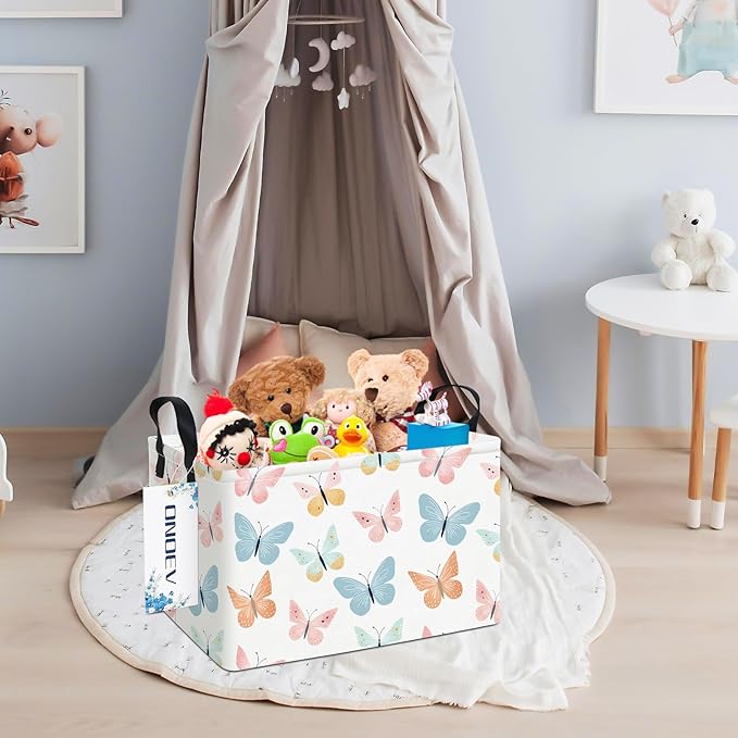 Rectangular Folding Laundry Basket,waterproof Canvas Basket,gift basket,Suitable for children's room,Office,Clothes,Toys Storage(Colorful butterfly)-Ruum Studio Home
