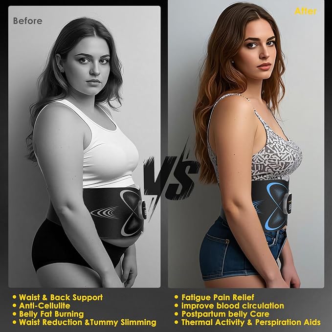 Ab Stimulator Muscle Toner, Abs Stimulator Abdominal Massage Belt with Heat for Belly Fat Burning & Cellulite Melting & Stomach Smooth Firming, Lower Back Massager for Women Men Pain Relief Gifts-Ruum Studio Home