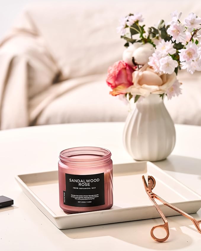 M&SENSE Sandalwood Rose Scented Candle - 11.6oz Natural Soy Wax Non Toxic 70-Hour Burn Long Lasting Candle, 2-Wick Strong Scent for Home - Slow-Burning Housewarming Gift for Men & Women-Ruum Studio Home