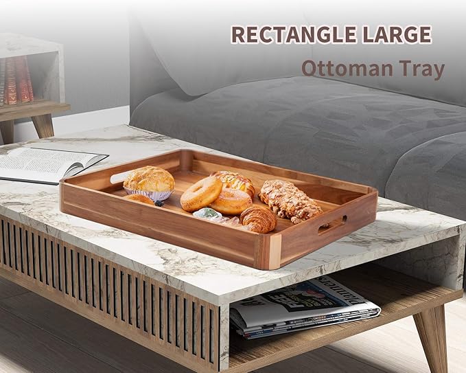 Large Wooden Ottoman Tray, Great 22"x18" Rectangle Trays for Big Ottoman Counter, Huge Kitchen Wood Serving Tray Round Corner, Living Room Coffee Table Decor Centerpiece Organizer Trays-Ruum Studio Home