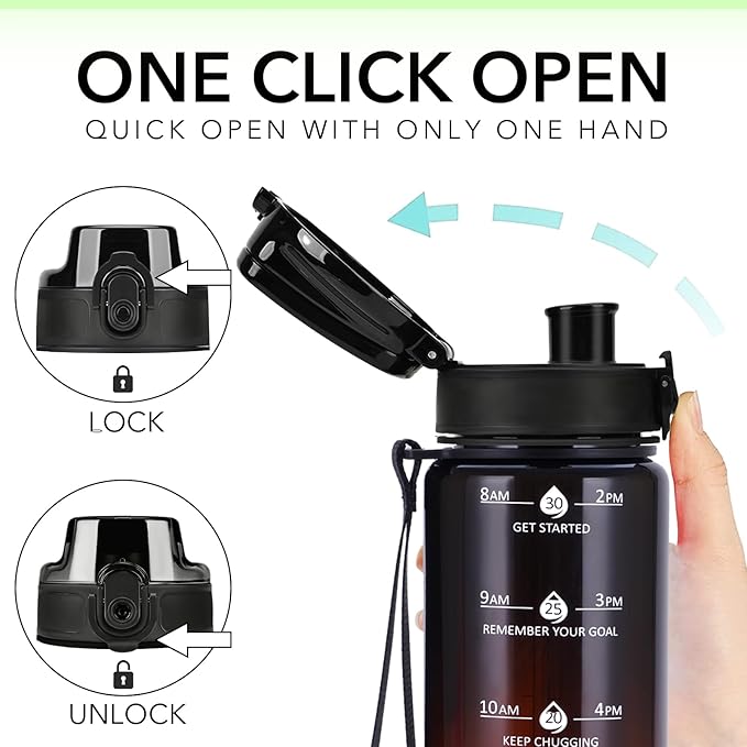 32oz Motivational Water Bottles with Time Marker & Fruit Strainer, Transparent Gradient Color Water Bottle with Times to Drink, Leakproof & BPA Free, Reusable Bottle with Strap (No Straw)-Ruum Studio Home