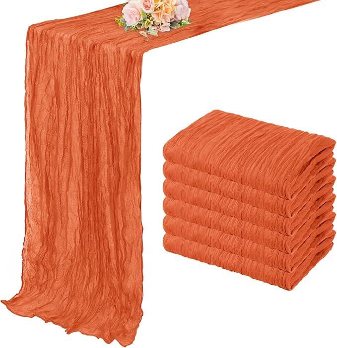 Orange Cheesecloth Table Runner 6 Pack 10FT Boho Fabric Rustic Cheese Cloth Table Runner for Wedding 20 x 120 Inch Long Bridal Shower Baby Shower Gauze Sheer Birthday Party Table Decorations-Ruum Studio Home