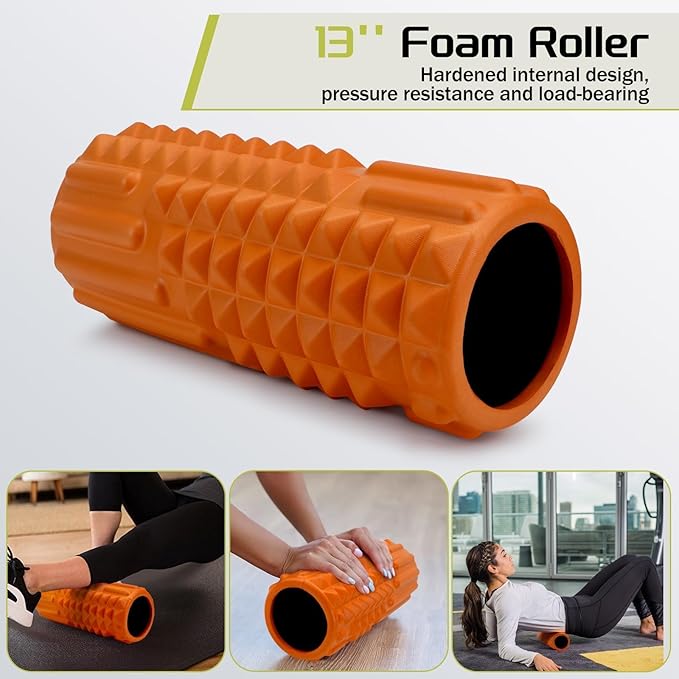 5-in-1 Foam Roller Set, Massage Roller Stick, Massage Ball, Resistance Band for Deep Muscle Massage, Trigger Point Release, Pilates, Yoga (Orange)-Ruum Studio Home