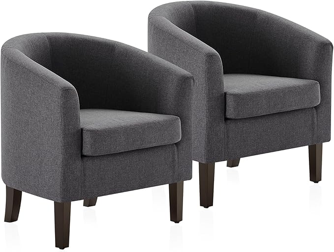 BELLEZE Living Room Chairs Set of 2, Linen Round Accent Barrel Chairs, Club Tub Sofa Chairs for Bedroom, Corner Chairs with Flared Legs and Cozy Soft Padding - Highland (Gray)-Ruum Studio Home