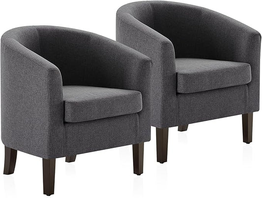 BELLEZE Living Room Chairs Set of 2, Linen Round Accent Barrel Chairs, Club Tub Sofa Chairs for Bedroom, Corner Chairs with Flared Legs and Cozy Soft Padding - Highland (Gray)-Ruum Studio Home