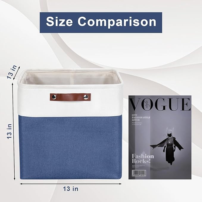 13x13 Cube Storage Bins, Collapsible Fabric Storage Box, 4 Pack Closet Baskets with Handles for Organizing, Shelf, Toys, Clothes, Home, Office, Nursery (NavyBlue&White)-Ruum Studio Home