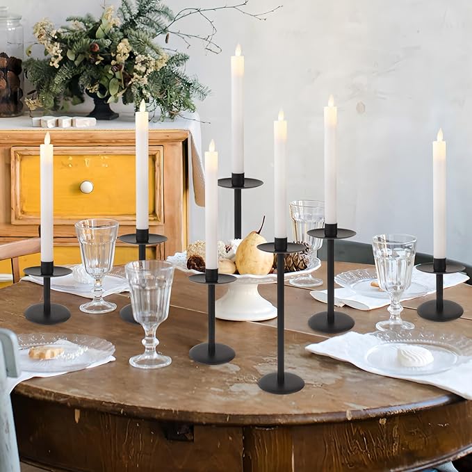 Set of 7 Metal Black Candle Holders, Assemblable Pillar and Taper Candlesticks, Halloween Fall Thanksgiving Day Dining Table Centerpieces Decor, Mantle Fireplace Candle Sticks Decorations-Ruum Studio Home