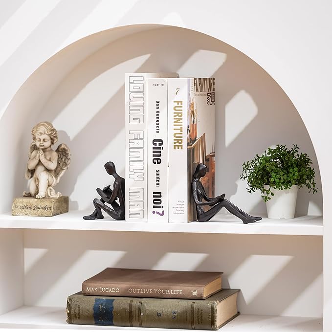 Sziqiqi Book Ends for Shelves Decorative - Cast Iron Bookends for Books Reading Couple Bookshelf Decorative Objects Metal Modern Statue Sculpture Gift for Readers Book Lovers Nerd-Ruum Studio Home