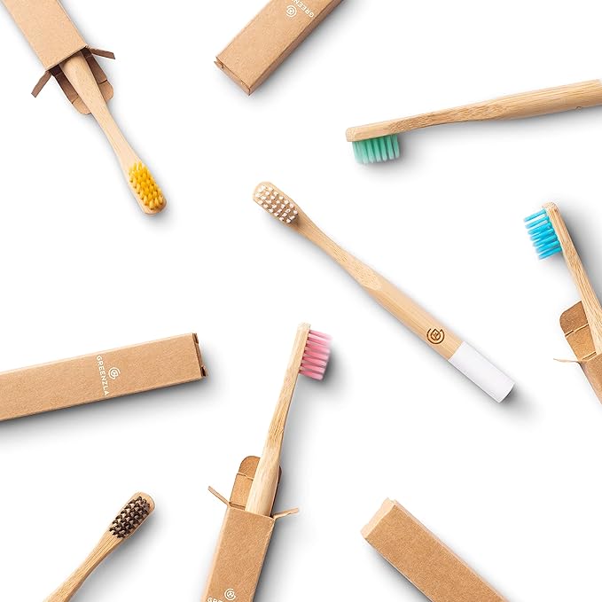 GREENZLA Kids Bamboo Toothbrushes, Natural Toothbrush Set, Soft Bristles, Durable Charcoal Wooden Brushes, Compostable Design for Toddlers and Children, 6 Pack-Ruum Studio Home
