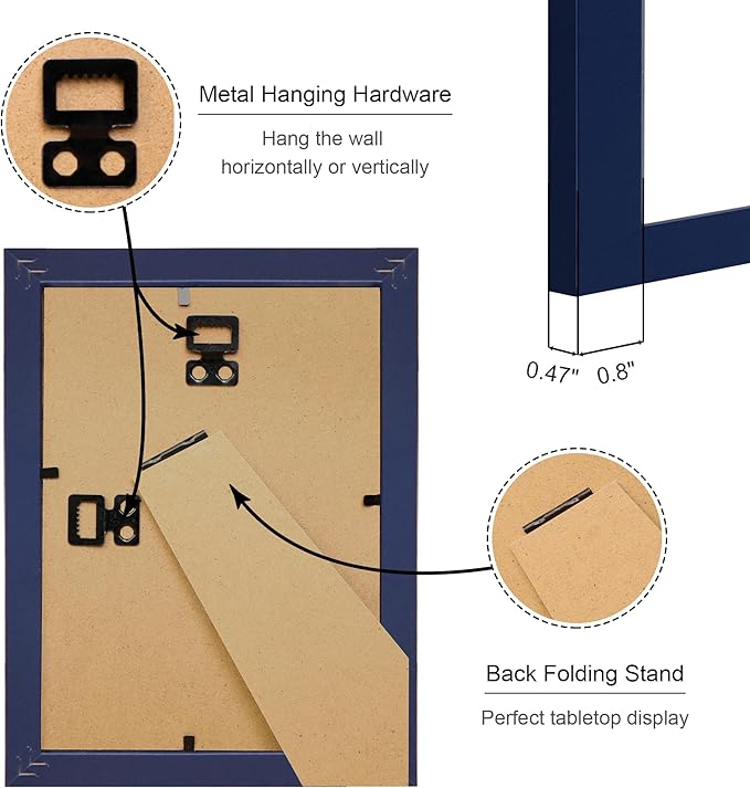 5x7 Picture Frame Set of 4, 5 x 7 Wood Photo Frames with Mat for 4x6, Natural Wooden Frame with Real Glass Cover for Wall and Tabletop Display,Blue-Ruum Studio Home