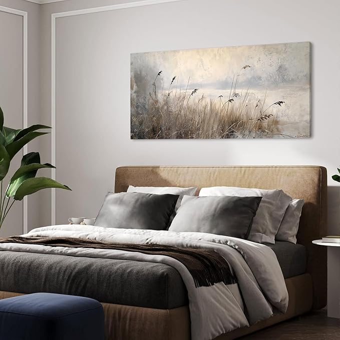 LASMOND Vintage Meadow Wall Art for Living Room Reed Grass Canvas Painting Prints Large Retro Rustic Cottagecore Countryside Landscape Farmhouse Bedroom Artwork Home Decor (30x16 Inches)-Ruum Studio Home