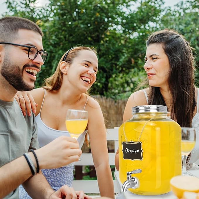 DD&HAPP Glass Beverage Dispenser With Stainless Steel Spigot,1.2 Gallon Mason Jar Drink Dispenser,Sun Tea,Lemonade & Juice Dispenser for Parties, Weddings & Events.Leak-Proof, Infuser Included.-Ruum Studio Home