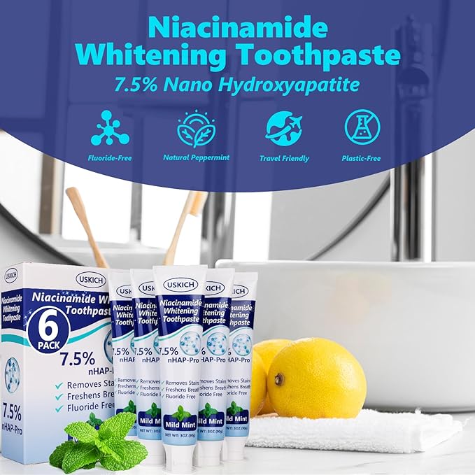 7.5% Nano Hydroxyapatite Toothpaste,6 Pack Fresh Breath Toothpaste for Remineralizing Enamel & Sensitive Relief,Whitening,Antiplaque,Natural Peppermint,Fluoride-Free-Ruum Studio Home