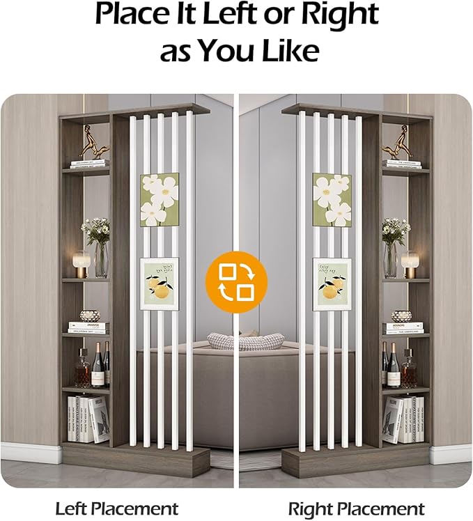 Wall Room Divider, Storage Cabinet Storage Display with Shelves, Modern Freestanding Wood Room Divider Screen, Wall Privacy Screens for Home Decorative (Grey Oak+White,47" L x 9.5" W x 79.5" H)-Ruum Studio Home