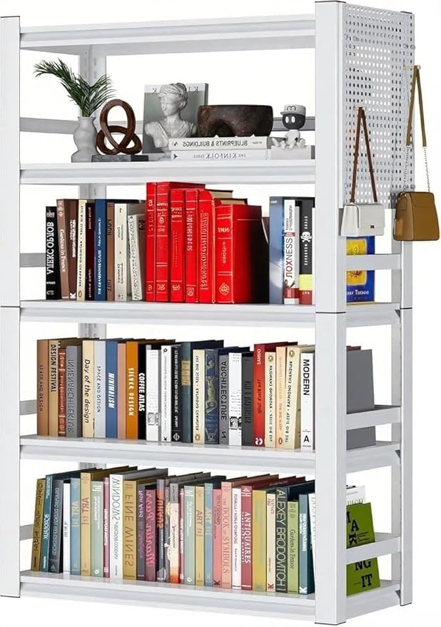 White Garage Shelving, 5 Tier Adjustable Shelving Units, Heavy Duty Metal Shelves, Bookshelf for Garage, Pantry, Basement, Living Room-Ruum Studio Home