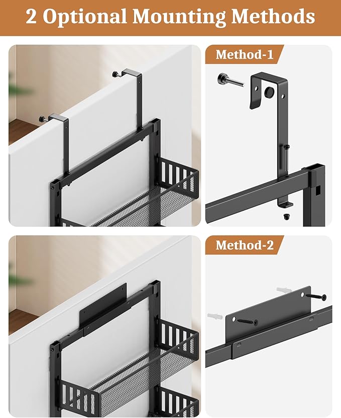 8-Tier Over the Door Pantry Organizer, Large Metal Door Spice Rack with Adjustable Basket, 2 in 1 Wall Mount or Hanging Heavy-Duty Pantry Door Storage Shelf for Kitchen and Bathroom, Black-Ruum Studio Home
