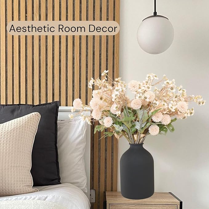 Beige Silk Flower Arrangements For Home Decor, Large Floral Centerpieces For Tables, Fake Mums + Eucalyptus + Wild Flowers in Bulk, Long Stem Artificial Flowers Coffee Dining Table, Faux Mums Flowers-Ruum Studio Home