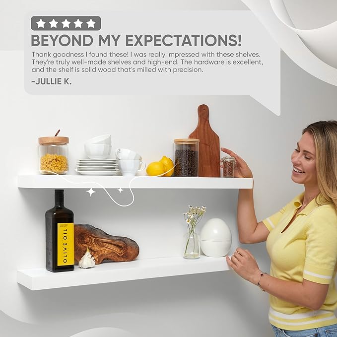 Homeforia White Floating Shelves 36 inch, High End Solid Real Wood 36inch Floating Shelf for Wall Mounted, White Wooden 36in Long Floating Shelves, Heavy Duty Bracket, 36 X 6.5 X 1.75 inches, Set of 2-Ruum Studio Home