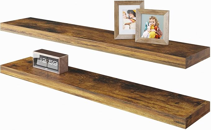 BAMEOS Floating Shelves,40 in W x 7in D Wall Mounted Wooden Shelves with Invisible Brackets Set of 2, Hanging Wall Shelves Decoration for Bedroom, Bathroom, Living Room and Kitchen,Rustic Brown-Ruum Studio Home