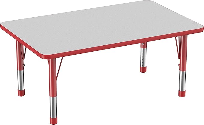 FDP Rectangle Activity School and Classroom Kids Table (30 x 48 inch), Chunky Toddler Legs, Adjustable Height 15-24 inches - Gray Top and Red Edge-Ruum Studio Home