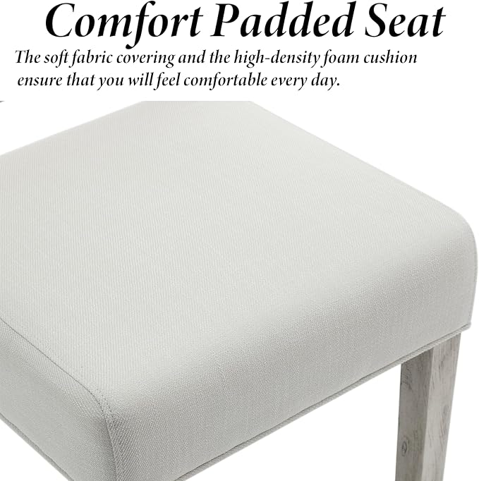 Kmax Farmhouse Dining Chairs Set of 4, Rustic Kitchen Chairs with Linen Fabric Seat and Woven Back, Vintage Accent Chairs for Dining Room, Living Room, Ivory-Ruum Studio Home