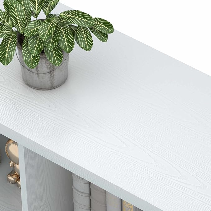 FATORRI 6 Cube Storage Organizer with Shelf, Long Wood and Metal Cubby Bookcase, Industrial Horizontal Bookshelf (White Oak, 47 Inch)-Ruum Studio Home
