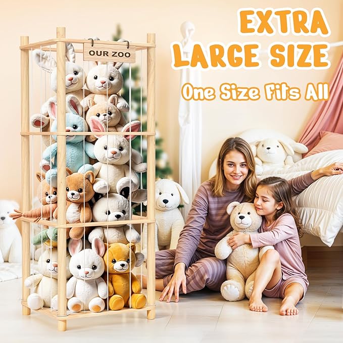 Stuffed Animal Storage & Organizer, Wooden Cute Zoo Toy Holder for Toddler Rooms, Playrooms & Bedrooms-Ruum Studio Home